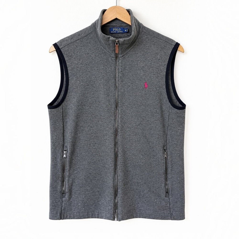 Men's Polo Ralph Lauren Fill Zip Cotton Sweater Vest Medium Gray